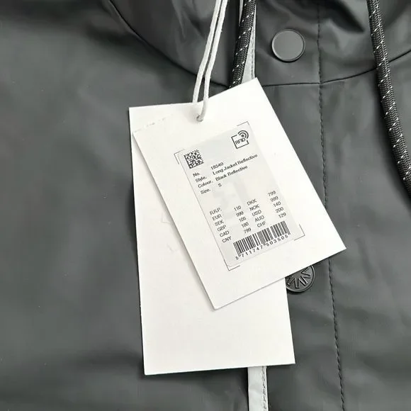 Rains Unisex Waterproof Long Reflective Jacket in Black